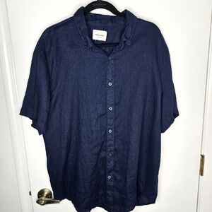 Thom Aaron Men's Casual Navy Button Down Shirt 100% Linen XXL